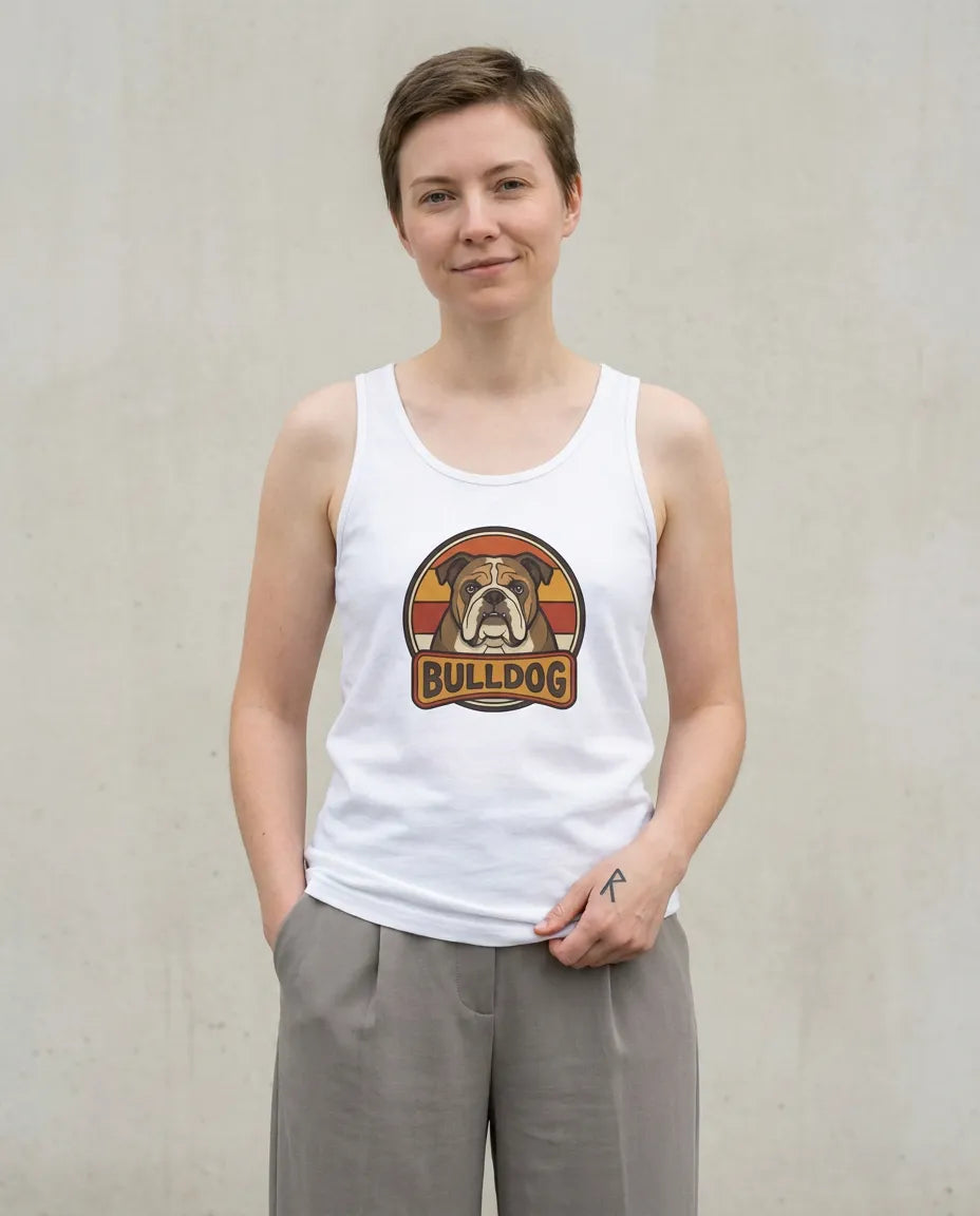 Bulldog Retro 70s Sunset Tank Top - Soft Ringspun Jersey Tank - Unisex White