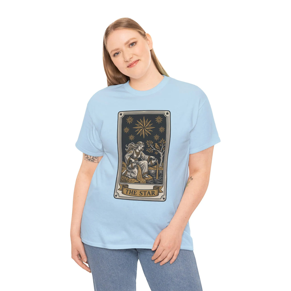 Tarot The Star Card Graphic T-Shirt - Heavy Cotton Classic Fit Tee - Unisex Off White