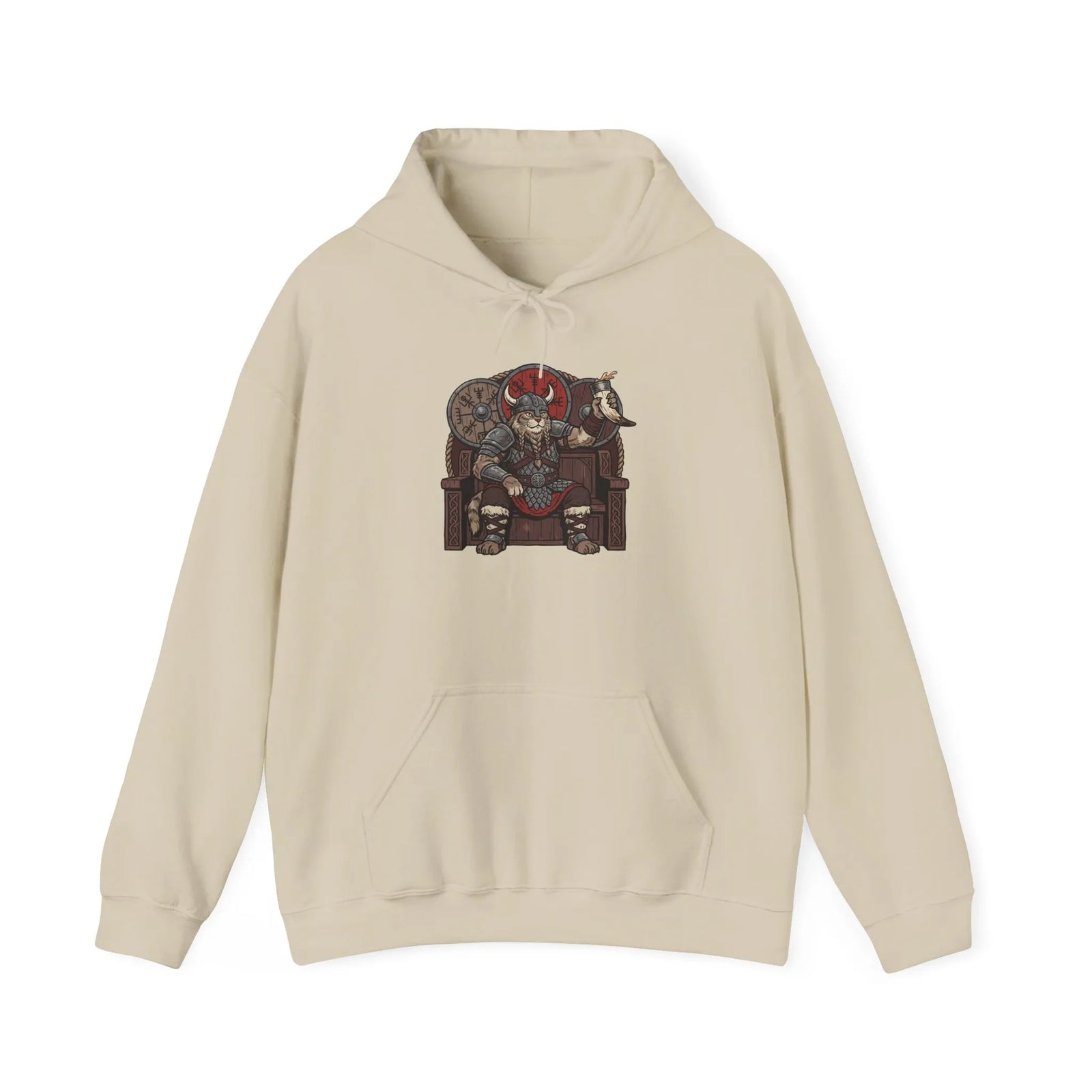Viking Berserker Cat Graphic Hoodie - Cozy Heavy Blend Fleece Pullover - Unisex Sport Grey