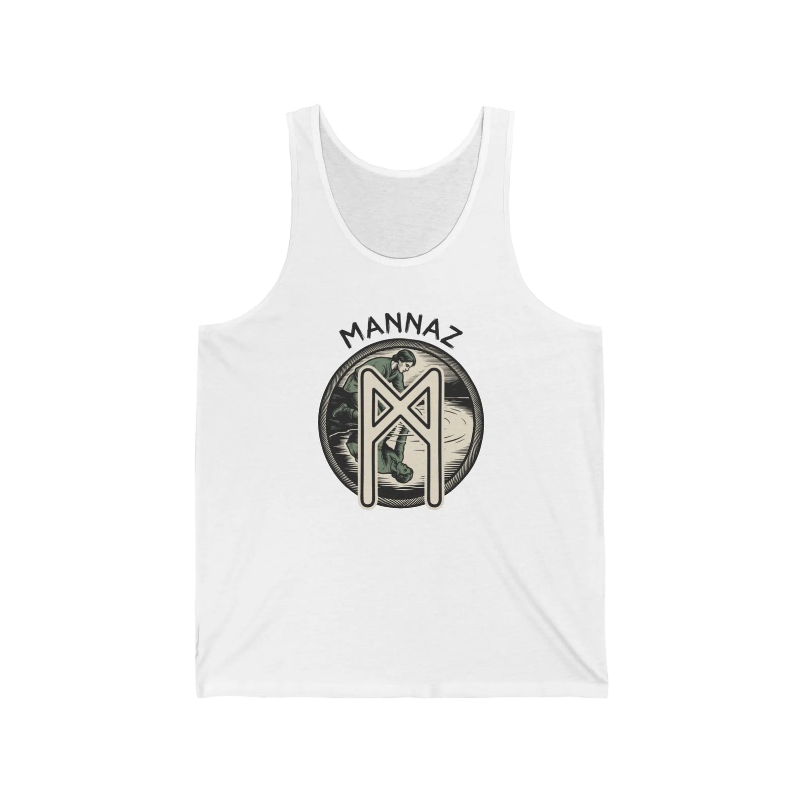 Mannaz Rune Humanity Graphic Tank Top - Retail Fit Combed Cotton Jersey - Unisex Athletic Heather