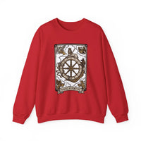 Wheel of Fortune Tarot Card Sweatshirt - Heavy Blend Crewneck Fleece - Unisex White