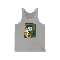 Arcade Night 8-Bit Pixel Gaming Cats Tank Top - Lightweight 100% Cotton Jersey - Unisex White