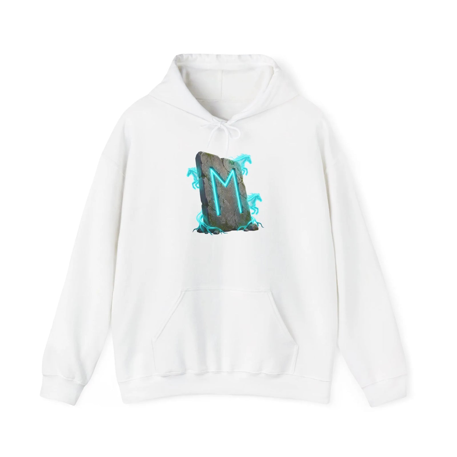 Norse Ehwaz Rune Spirit Horses Hoodie - Heavy Blend Fleece Pullover - Unisex White