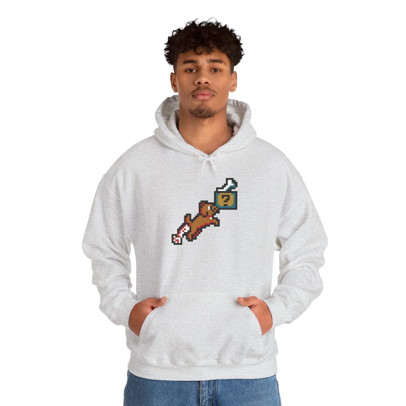 8-Bit Pixel Gaming Dog Fetch Quest Hoodie - Medium Heavy Blend Fleece Pullover - Unisex Off White
