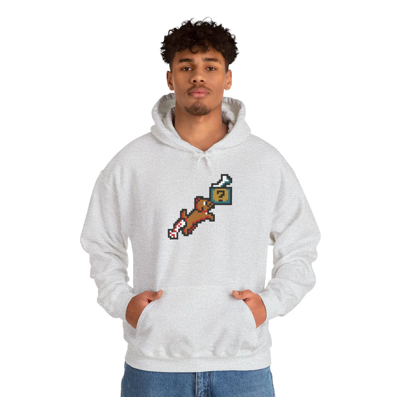 8-Bit Pixel Gaming Dog Fetch Quest Hoodie - Medium Heavy Blend Fleece Pullover - Unisex Off White