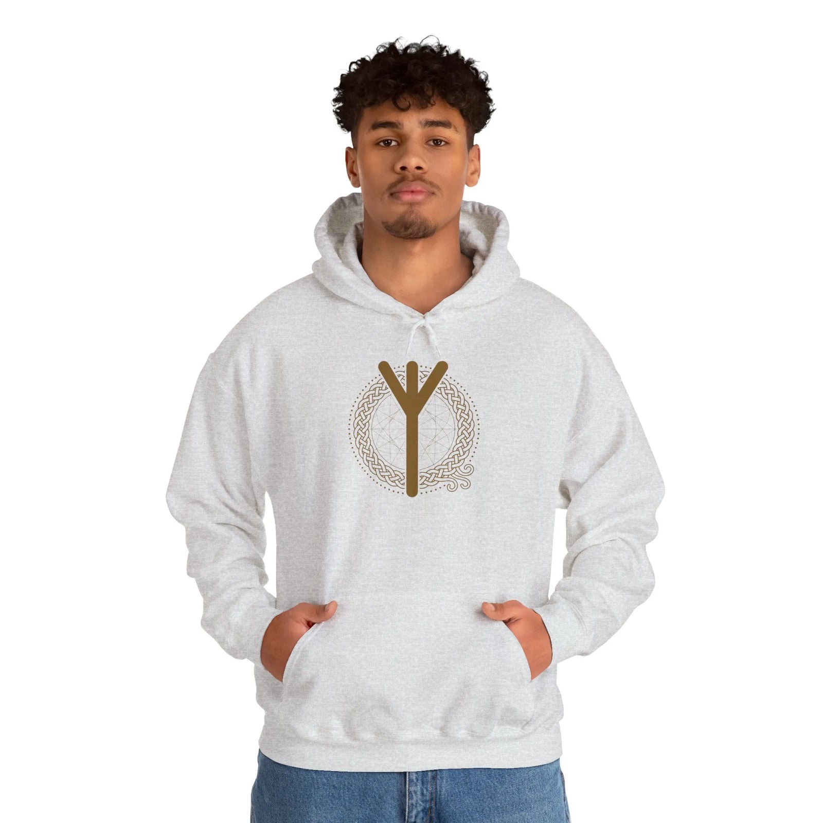 Elhaz Protection Rune Hoodie - Heavy Cotton Blend Fleece Pullover - Unisex White