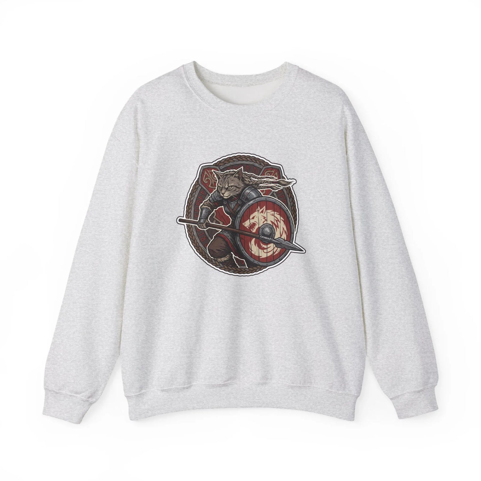 Shieldmaiden Viking Berserker Cats Sweatshirt - Heavy Blend Fleece Crewneck - Unisex White