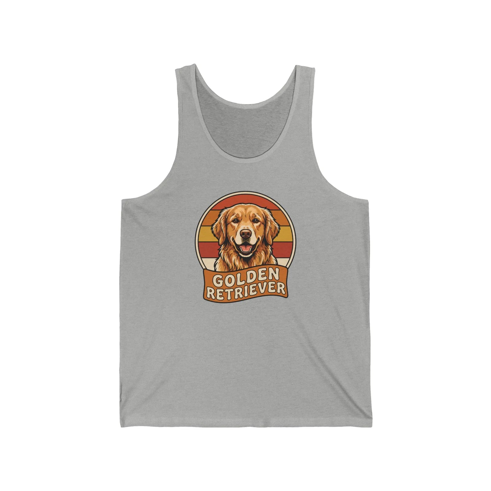 Golden Retriever Retro Sunset Tank Top - Lightweight Cotton Jersey Retail Fit - Unisex Athletic Heather