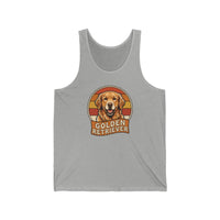 Golden Retriever Retro Sunset Tank Top - Lightweight Cotton Jersey Retail Fit - Unisex Athletic Heather