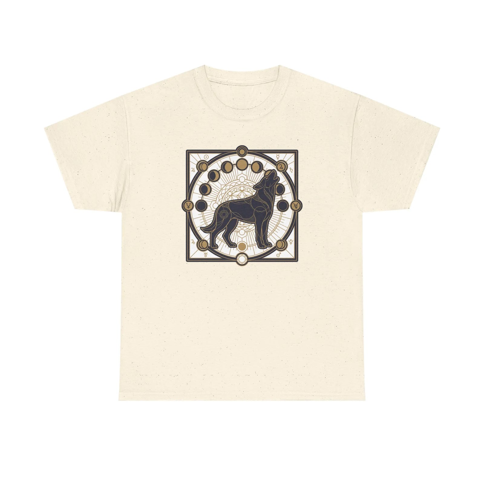 Sacred Geometry Spirit Dog Howl T-Shirt - Heavyweight Cotton Classic Fit Tee - Unisex White