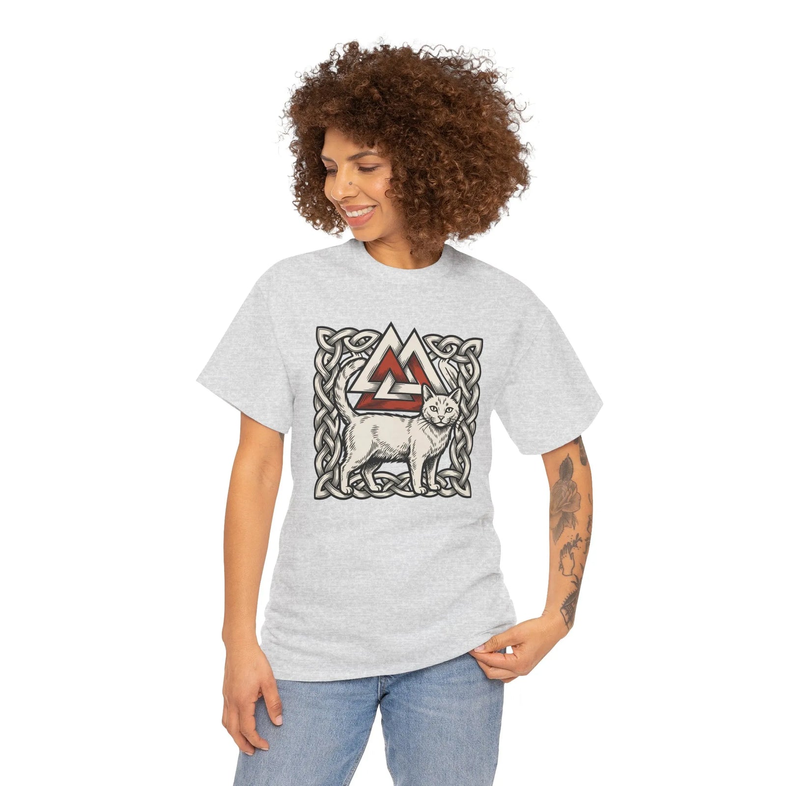 Valknut Cat Freyja's Sacred T-Shirt - Heavy Cotton Classic Fit Tee - Unisex White