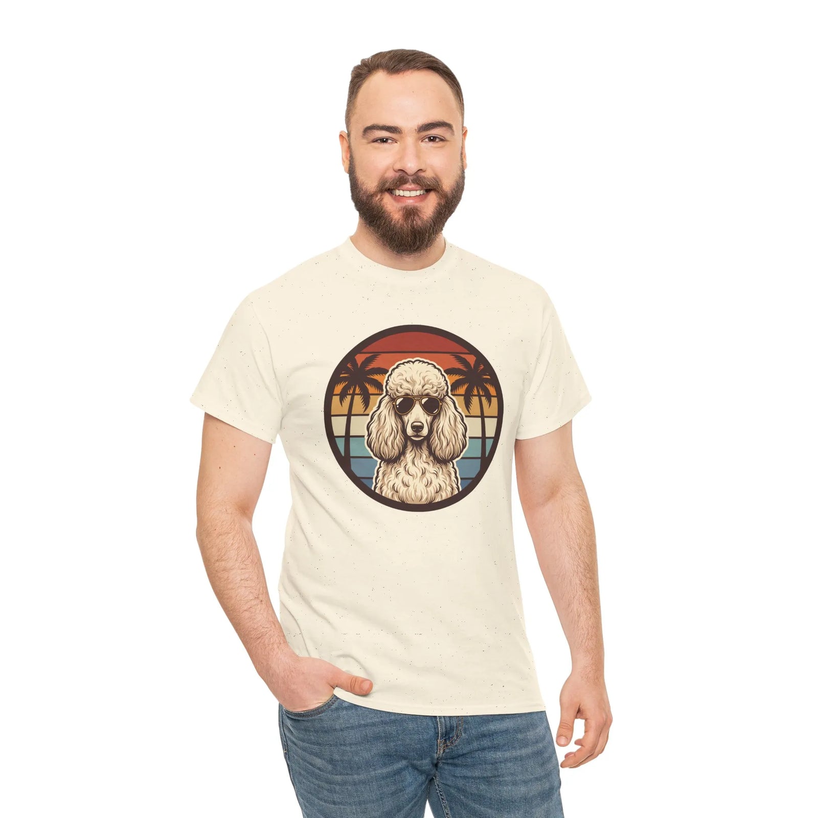 Poodle Cool Dogs 70s Sunset Aviators T-Shirt - Heavy Cotton Classic Fit - Unisex White