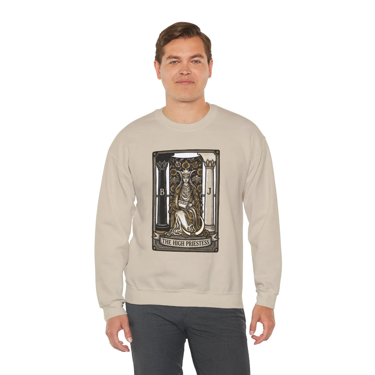 The High Priestess Tarot Card Sweatshirt - Heavy Blend Fleece Crewneck - Unisex White