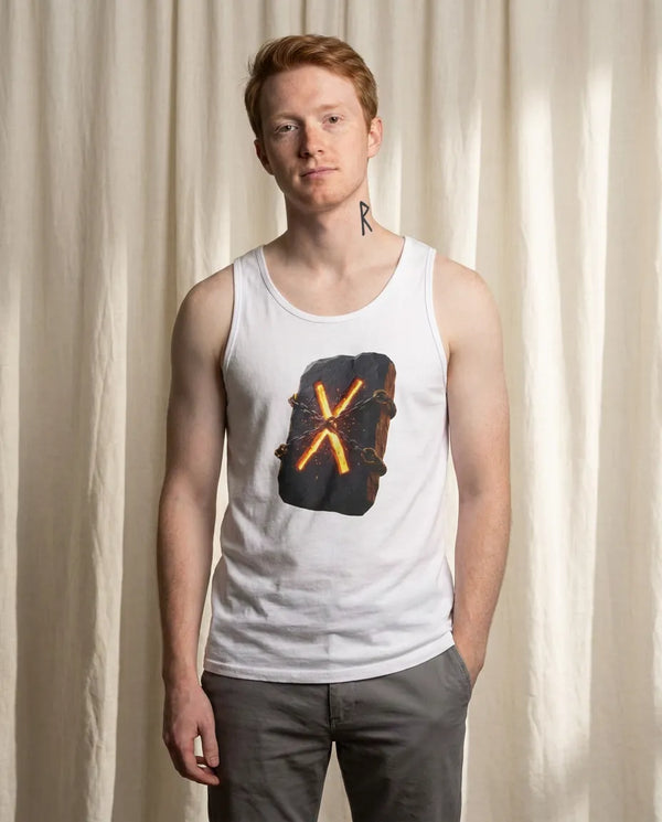 Gebo (ᚷ) Rune Tank Top - Lightweight Combed Cotton Retail Fit - Unisex White