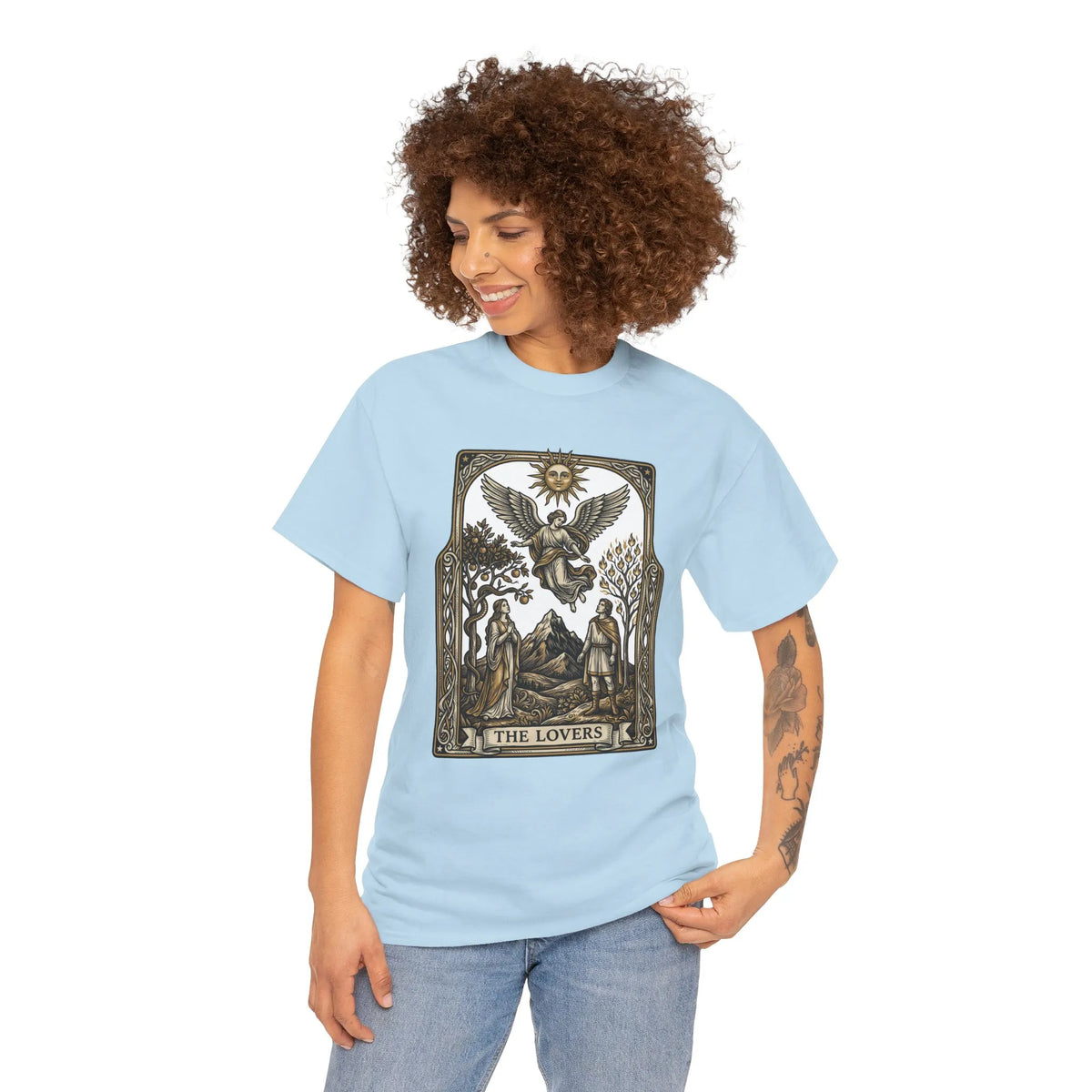 The Lovers Tarot Card Graphic T-Shirt - Heavy Cotton Classic Fit Tee - Unisex White