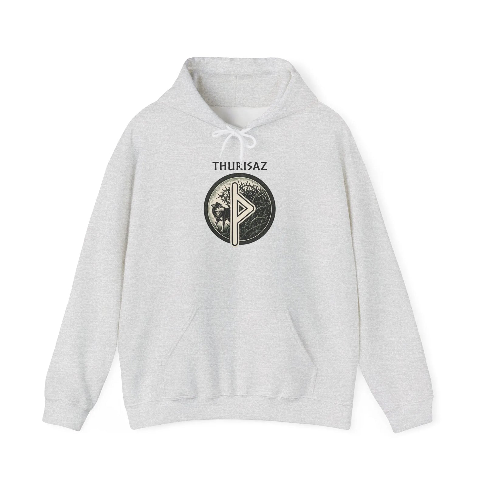 Thurisaz Rune Wolf Graphic Hoodie - Heavy Blend Fleece Pullover - Unisex White