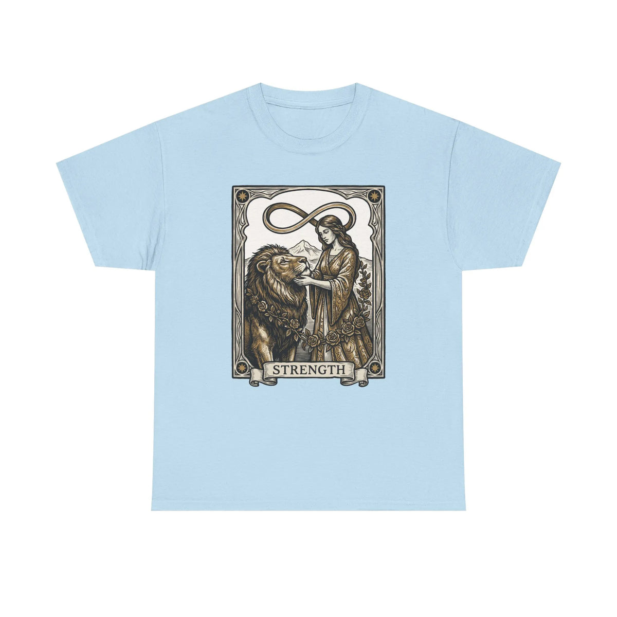 Tarot Strength Card Graphic T-Shirt - Heavy Cotton Classic Fit Crewneck - Unisex White