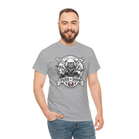 Heavy Metal Rocker Cat Drummer T-Shirt - Heavy Cotton Classic Fit Tee - Unisex White