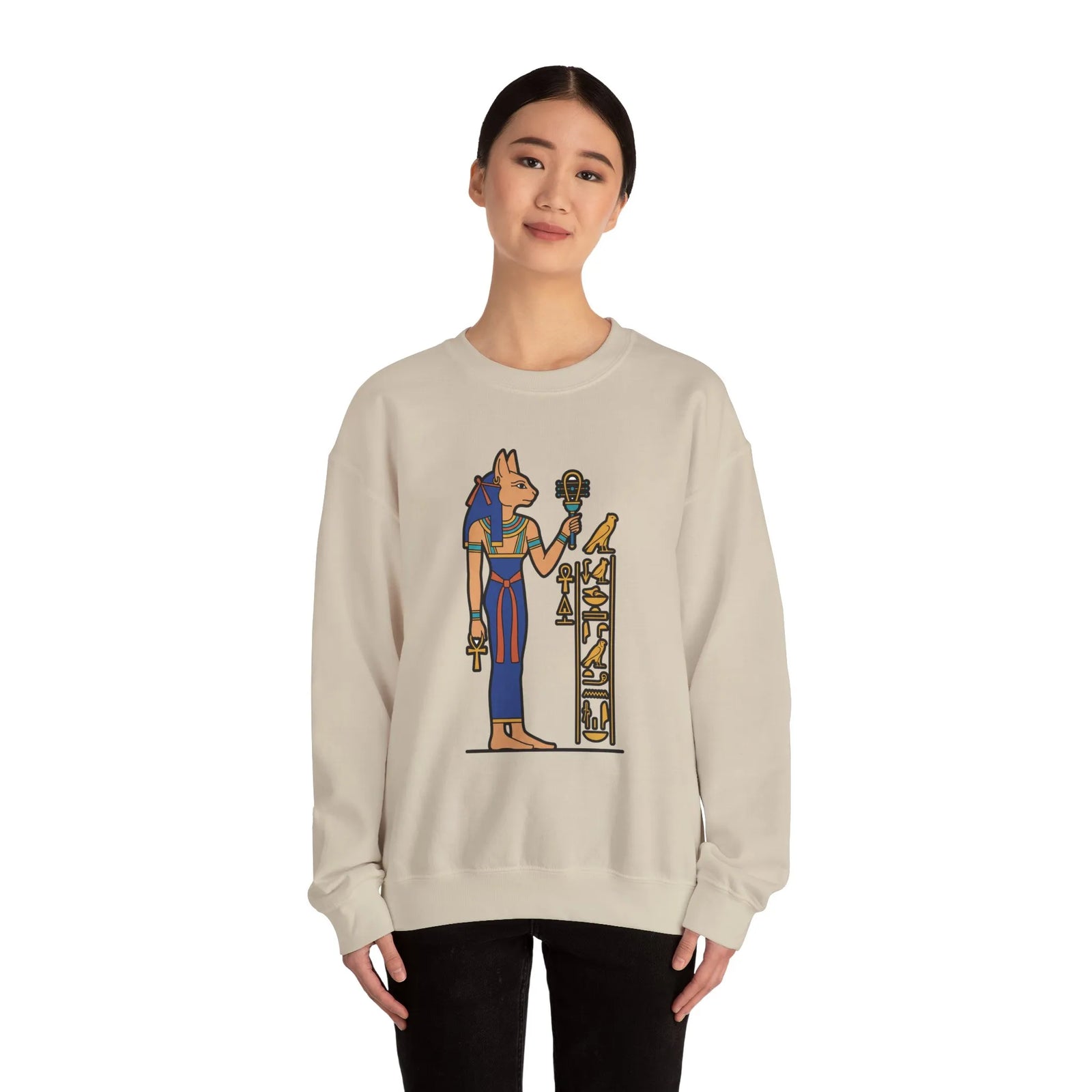 Bastet Sphynx Egyptian Cat Sweatshirt - Heavy Blend Fleece Crewneck - Unisex Ash Gray