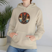German Shepherd Aviator 70s Sunset Hoodie - Heavy Blend Fleece Pullover - Unisex White