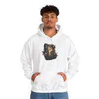 Wunjo Rune Floral Rock Graphic Hoodie - Warm Fleece Pullover Sweatshirt - Unisex White
