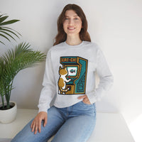 Arcade Night Pixel Gaming Cats Sweatshirt - Heavy Blend Fleece Crewneck - Unisex White