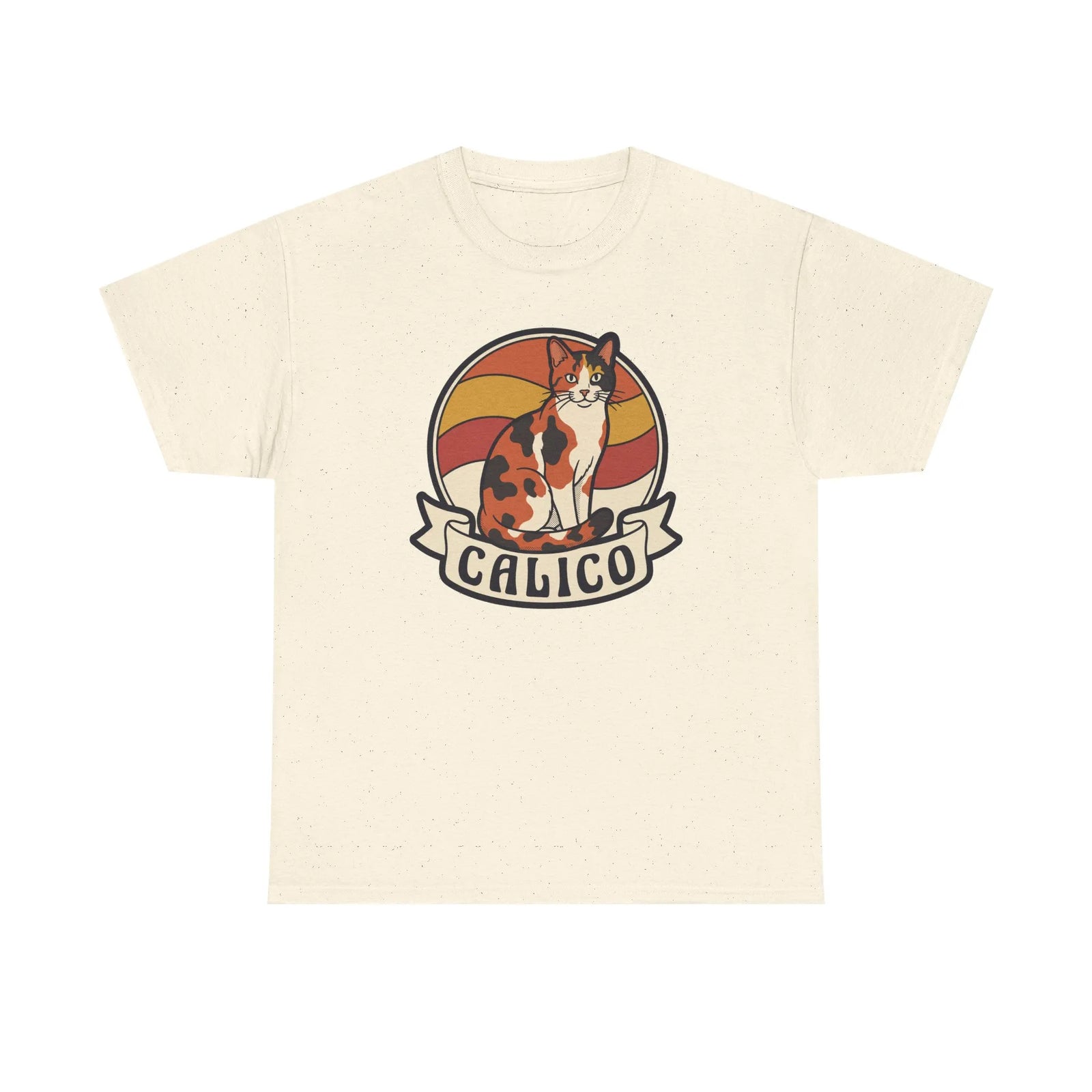 Calico Cat Retro Sunset Graphic T-Shirt - Heavyweight Classic Fit Tee - Unisex White
