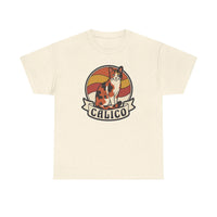 Calico Cat Retro Sunset Graphic T-Shirt - Heavyweight Classic Fit Tee - Unisex White