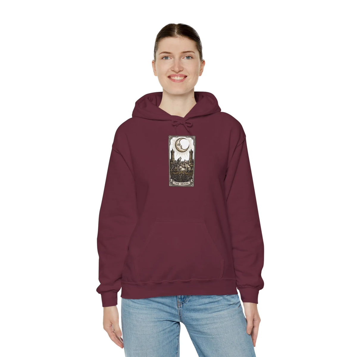Moon Tarot Card Graphic Hoodie - Soft Fleece Blend Pullover - Unisex Ash