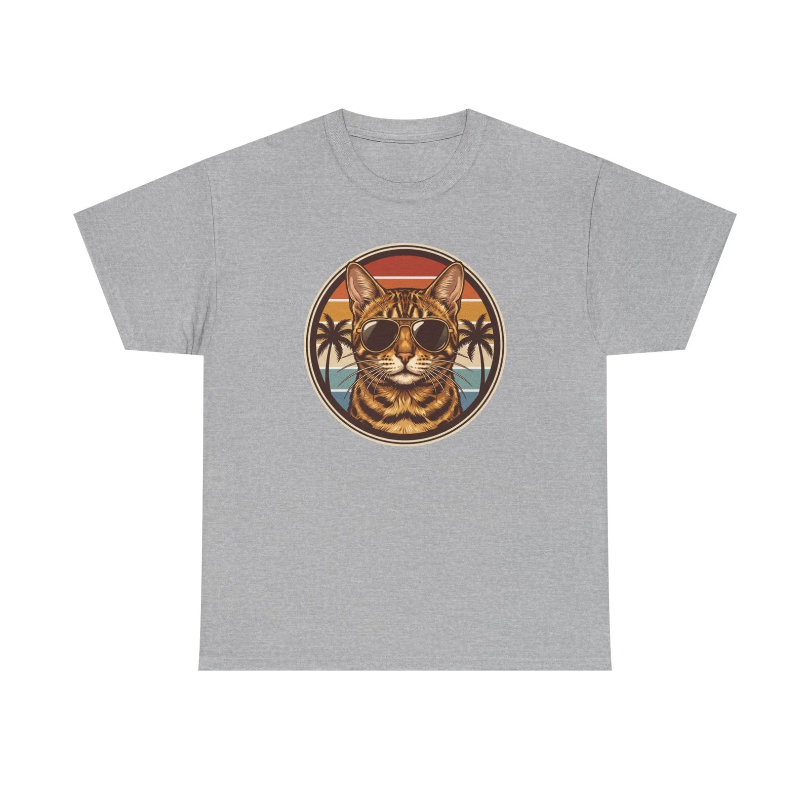 Bengal Cat Aviator Sunset T-Shirt - Heavy Cotton Classic Fit Tee - Unisex White