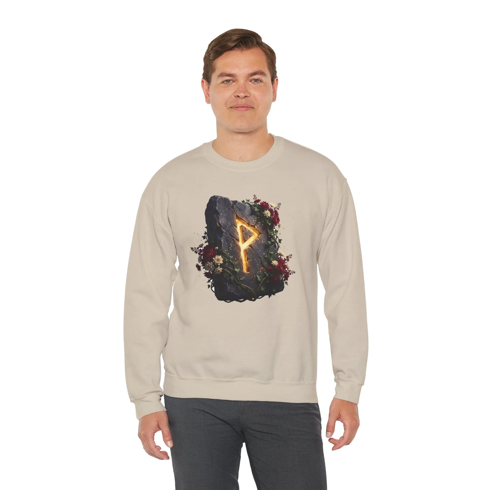 Wunjo Rune Blossom Sweatshirt - Heavy Blend Crewneck Fleece - Unisex Ash