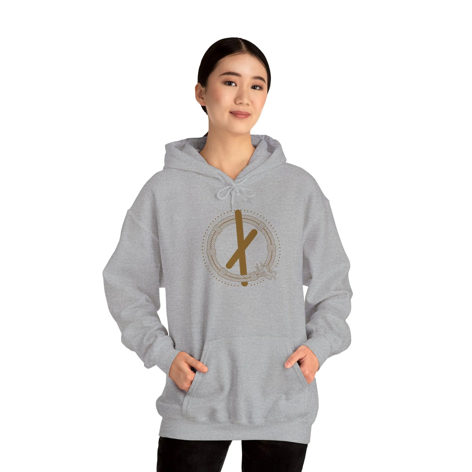 Nauthiz Rune Necessity Symbol Hoodie - Soft Blend Fleece Pullover - Unisex White