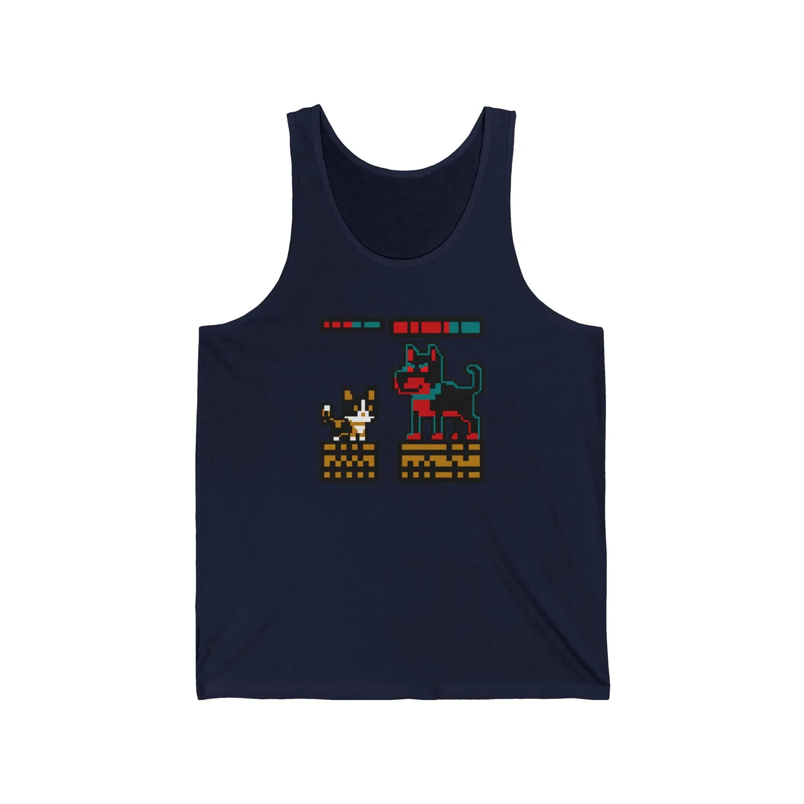 8-Bit Pixel Gaming Cats Boss Fight Tank Top - Retail Fit Light Cotton Jersey - Unisex White