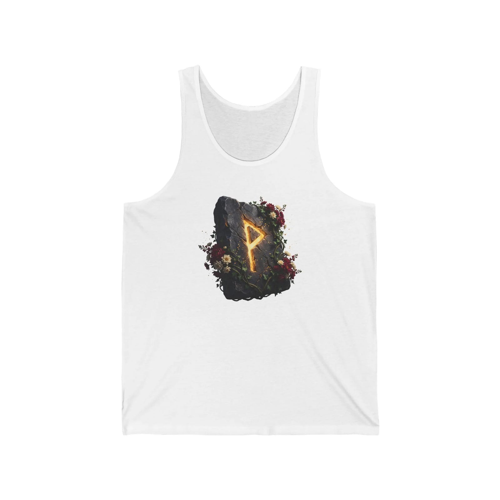 Wunjo Rune Blossom Graphic Tank Top - Soft Ringspun Cotton Jersey - Unisex White