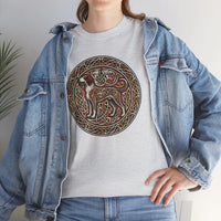 Norse Knotwork Hound Wolves T-Shirt - Heavy Cotton Classic Fit Tee - Unisex White