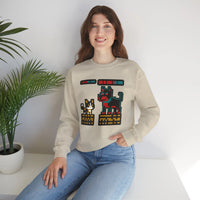 8-Bit Pixel Gaming Cats Boss Fight Sweatshirt - Heavyweight Cotton Blend Crewneck - Unisex Ash