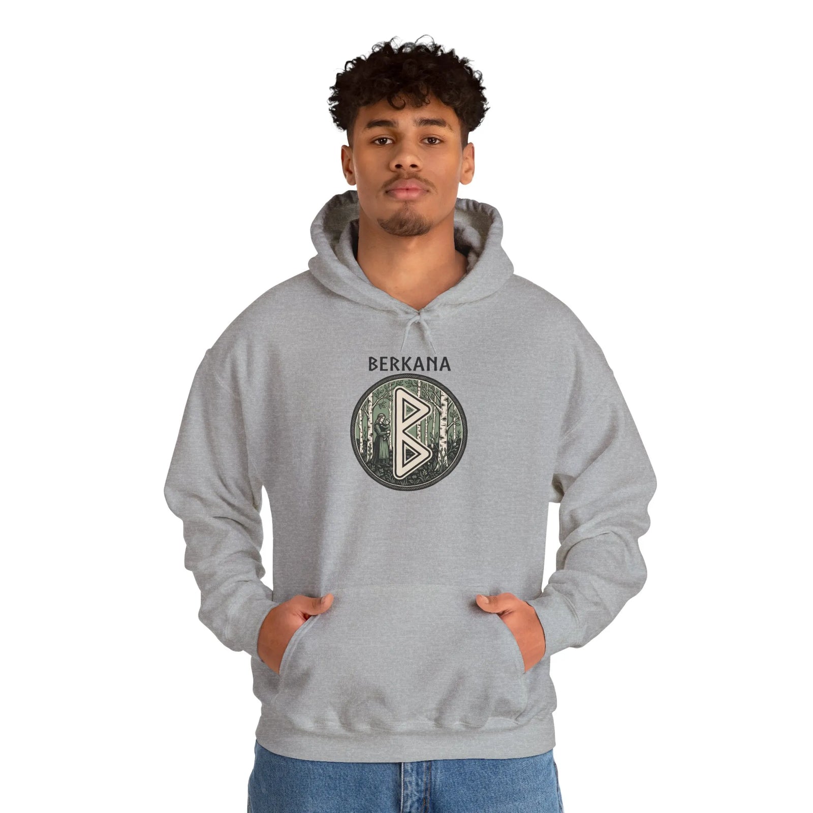 Berkana Earth Mother Rune Hoodie - Classic Fit Fleece Pullover - Unisex White
