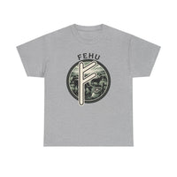 Fehu Rune Wealth Symbol T-Shirt - Heavy Cotton Classic Fit Tee - Unisex White