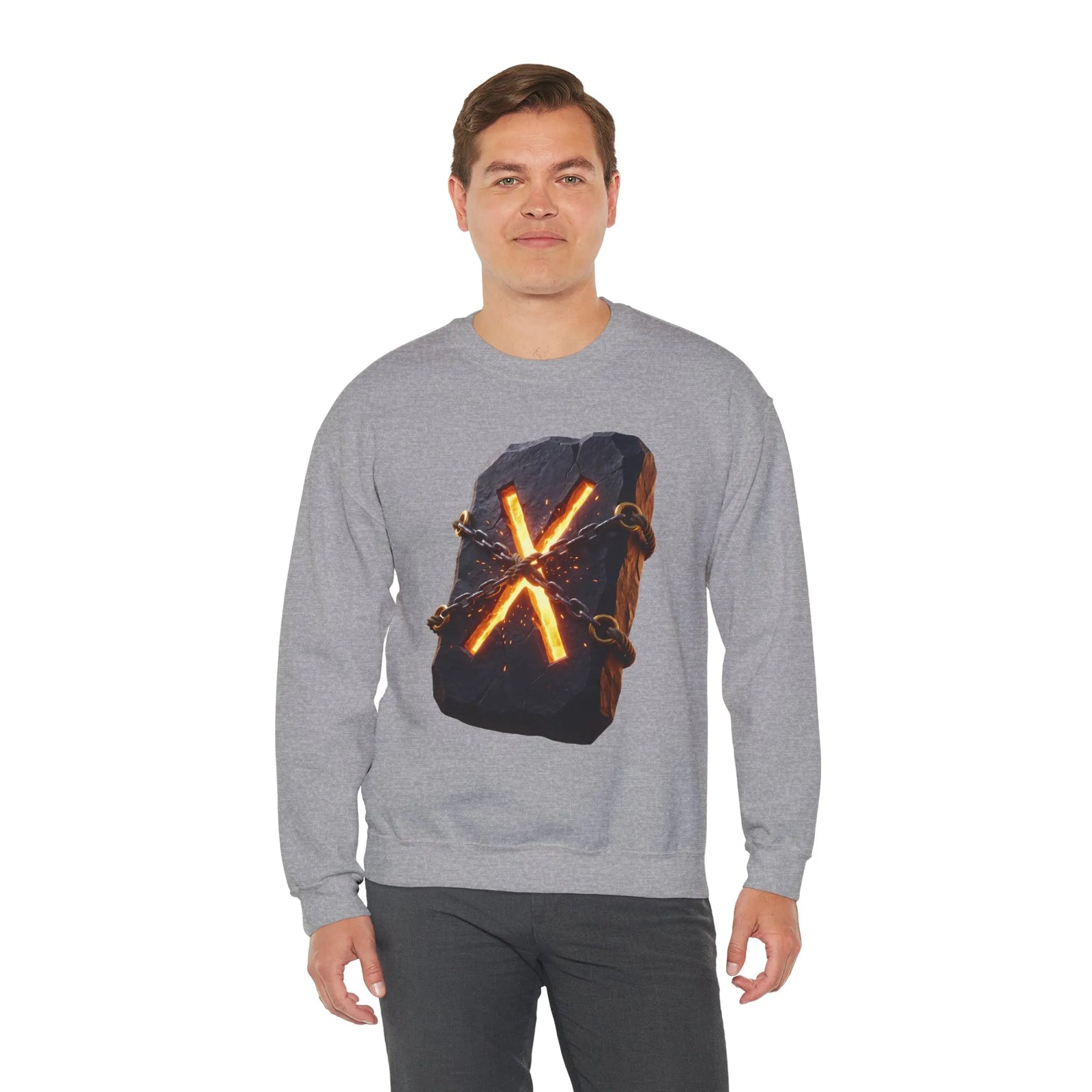 Gebo Rune Stone Graphic Sweatshirt - Medium Heavy Fleece Crewneck - Unisex White