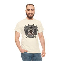 Heavy Metal Rocker Cats Band Crest T-Shirt - Heavy Cotton Classic Fit Tee - Unisex White