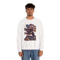 Ninja Cat Ukiyo-e Samurai Sweatshirt - Soft Heavyweight Fleece Crewneck - Unisex White