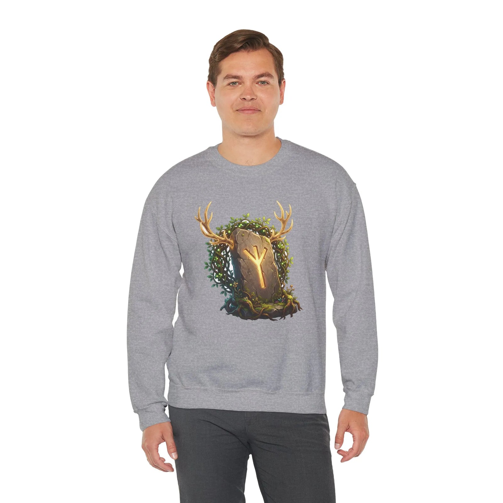 Elhaz Rune Antler Graphic Sweatshirt - Heavy Blend Fleece Crewneck - Unisex White