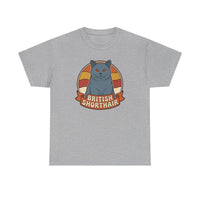 British Shorthair Retro Sunset T-Shirt - Heavyweight Cotton Classic Tee - Unisex White
