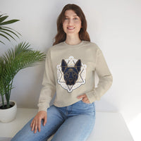 Third Eye Sacred Geometry Spirit Dog Sweatshirt - Heavy Blend Cotton Polyester Crewneck - Unisex White