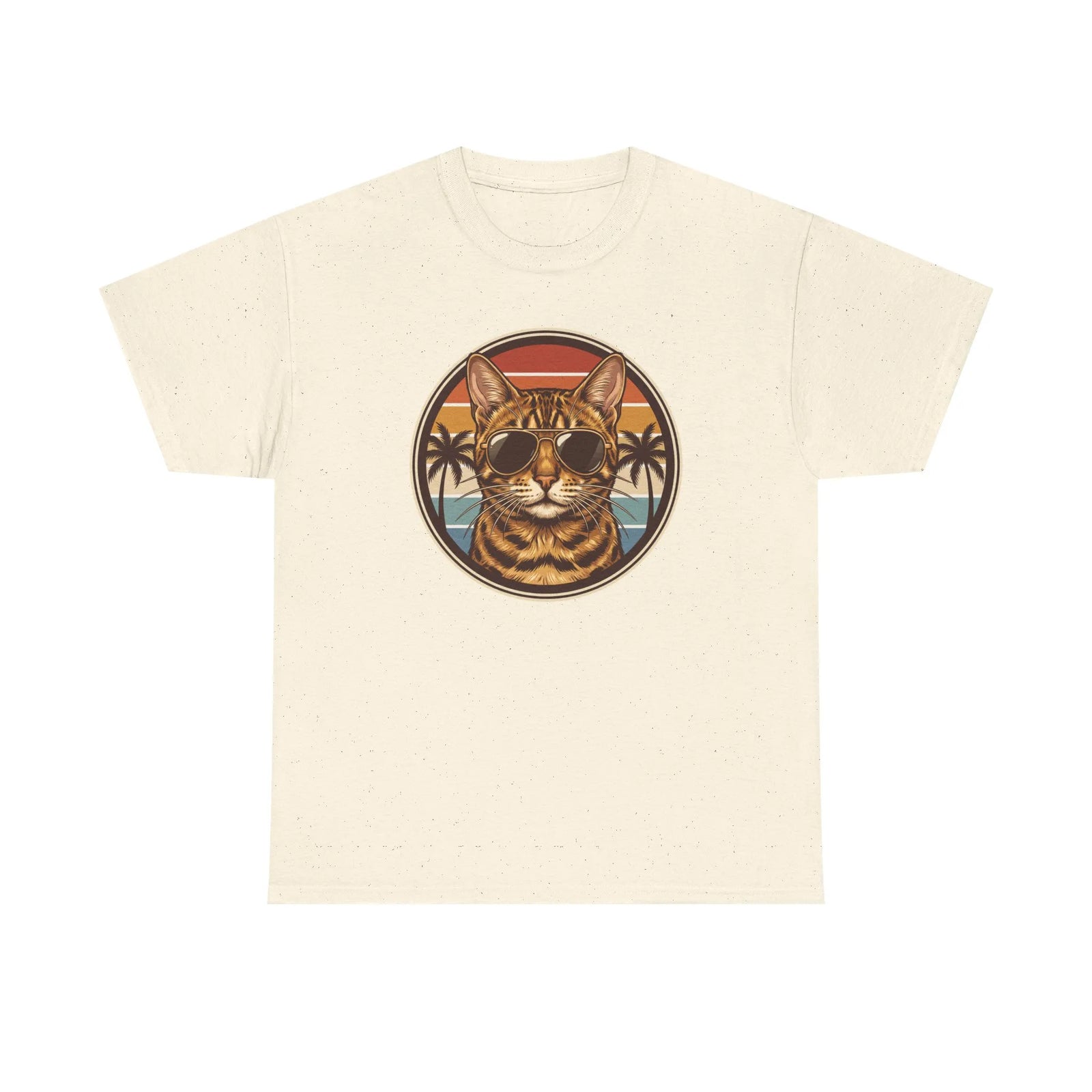 Bengal Cat Aviator Sunset T-Shirt - Heavy Cotton Classic Fit Tee - Unisex White