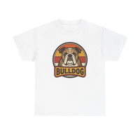Bulldog Retro 70s Sunset T-Shirt - Heavy Cotton Classic Fit Tee - Unisex White