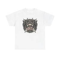 Heavy Metal Rocker Cats Band Crest T-Shirt - Heavy Cotton Classic Fit Tee - Unisex White