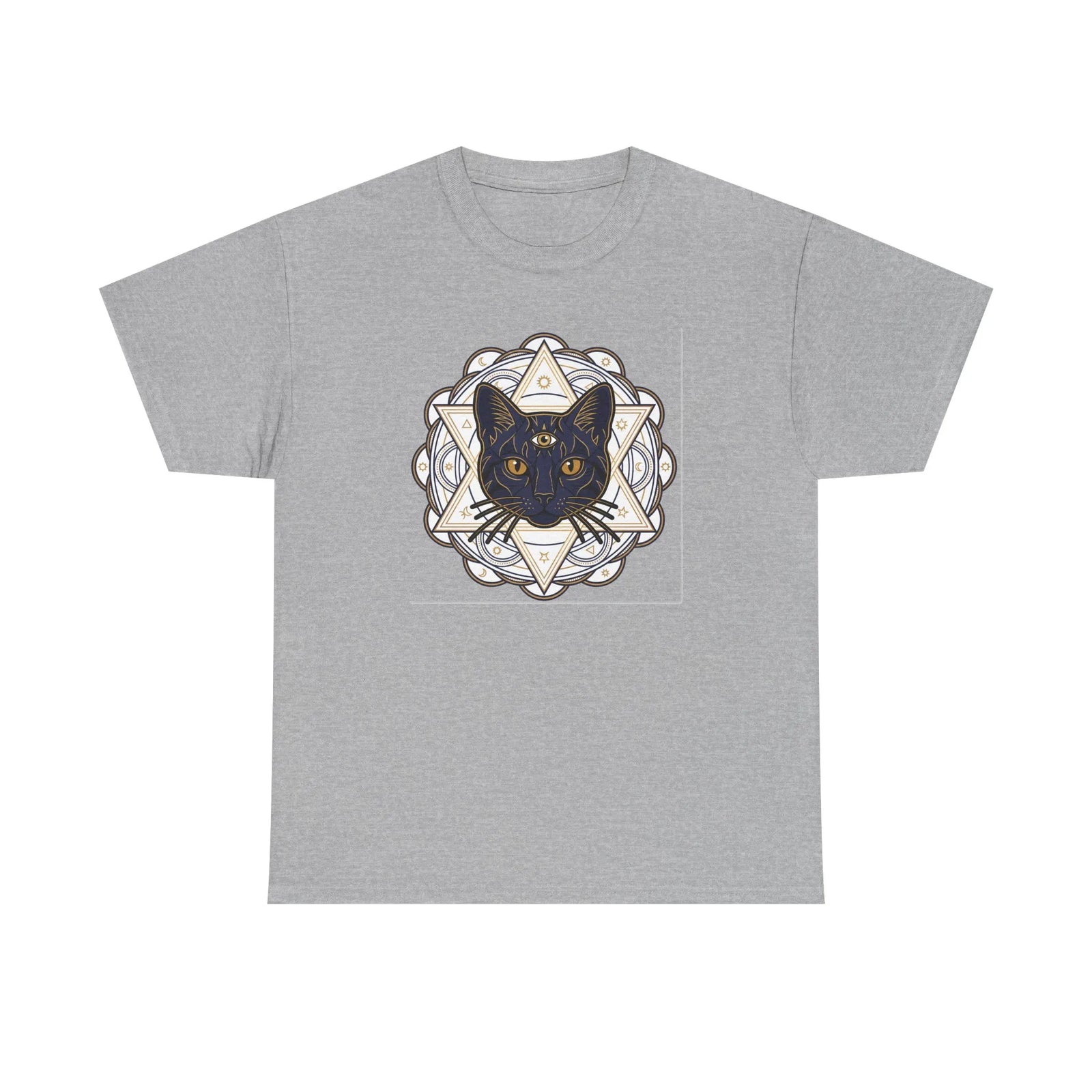 Third Eye Sacred Geometry Alchemist Cats T-Shirt - Heavy Cotton Classic Fit - Unisex White