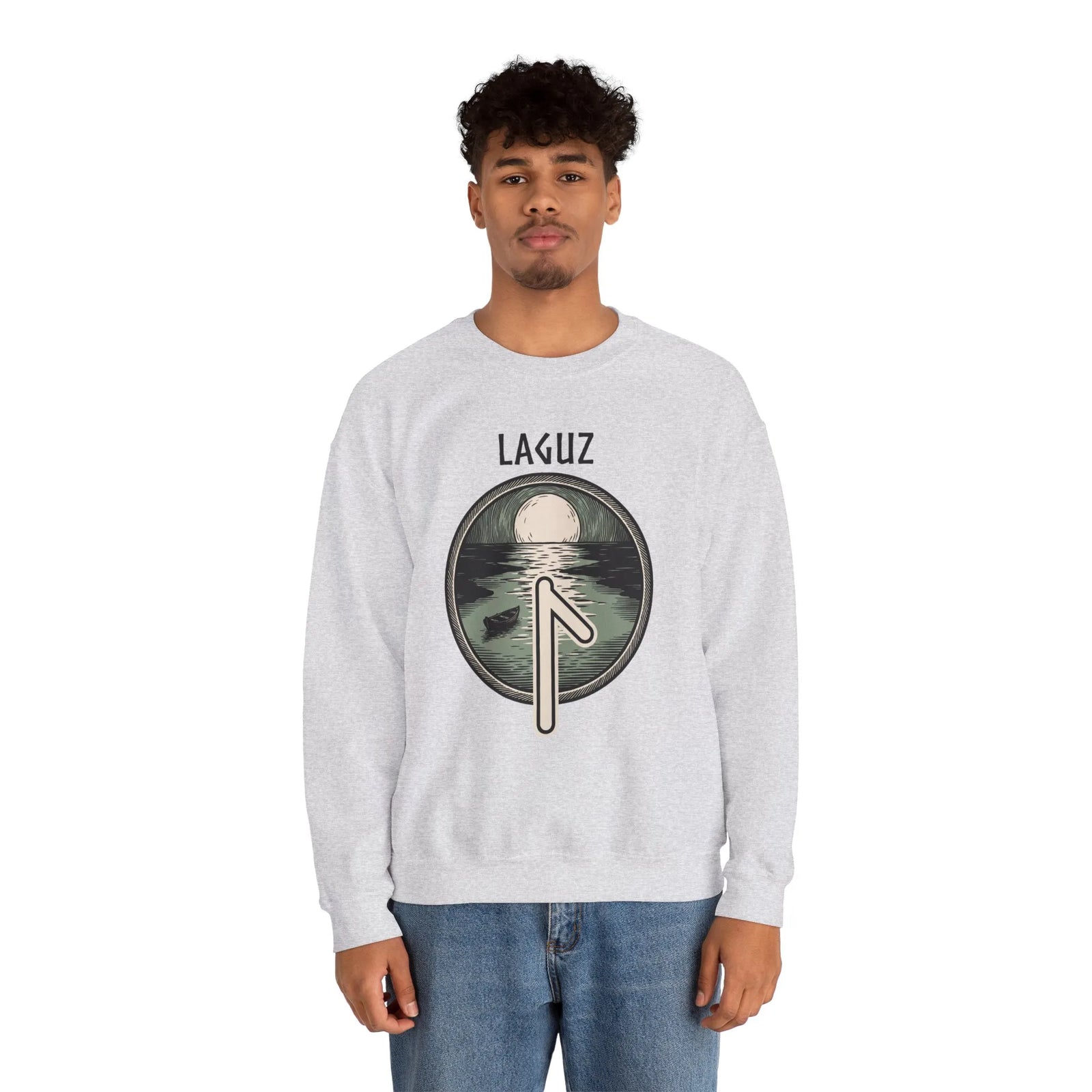 Laguz Rune Water Lifeblood Sweatshirt - Heavy Blend Fleece Crewneck - Unisex White