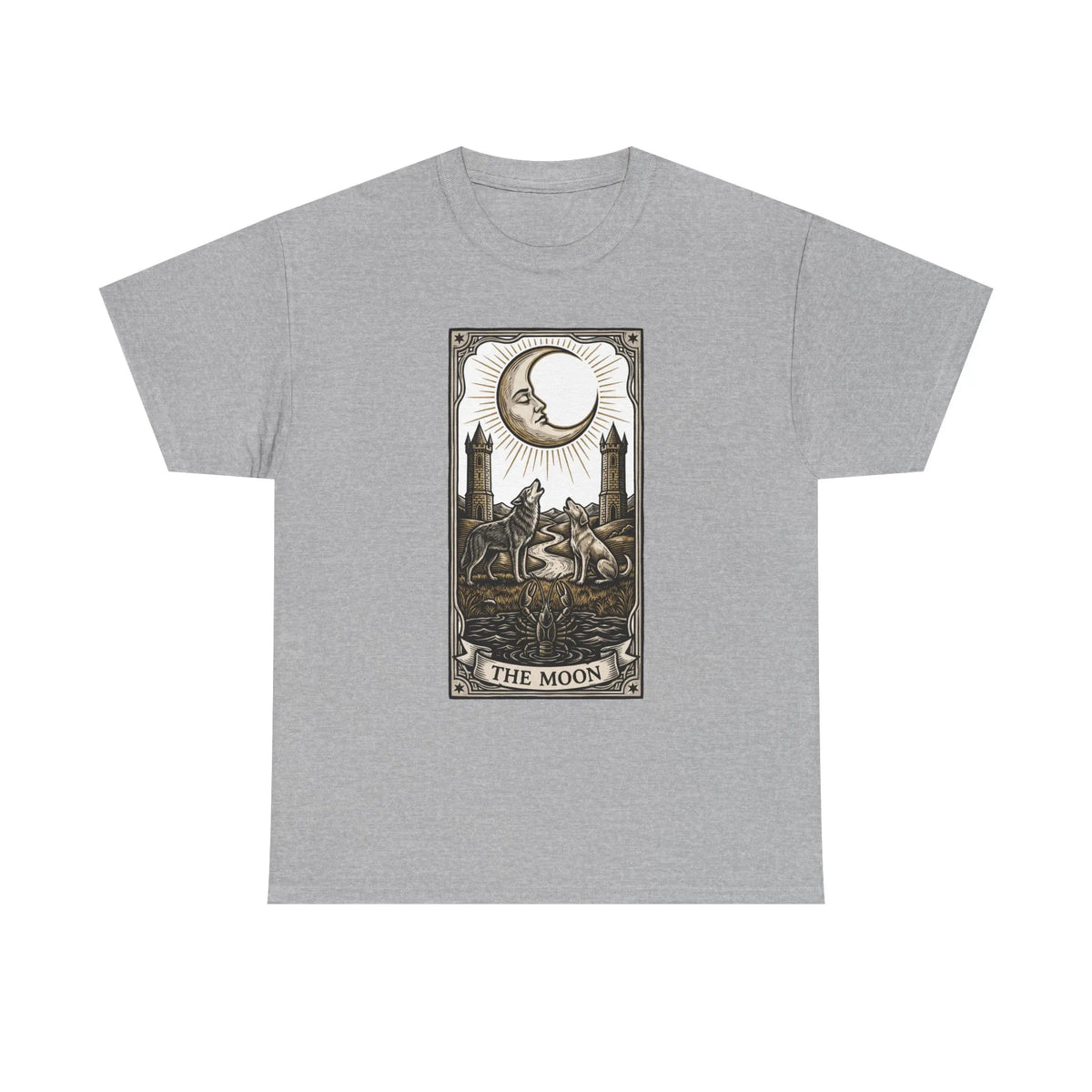 Moonlight Wolves Tarot Graphic T-Shirt - Heavy Cotton Classic Fit Crewneck - Unisex White
